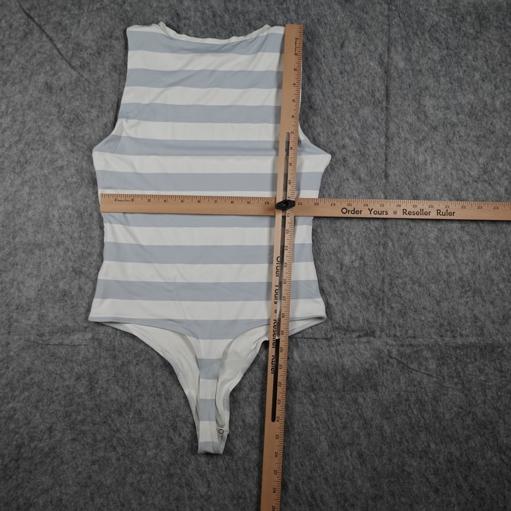 House of Harlow 1960 Bodysuit Women Medium White Blue Striped Sleeveless Stretch - Picture 7 of 11